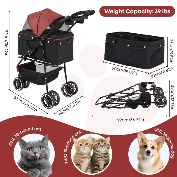 Foldable Dog Cat Travel Stroller